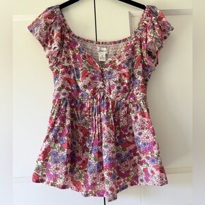 Floral Print Women's Top - Pink and Purple